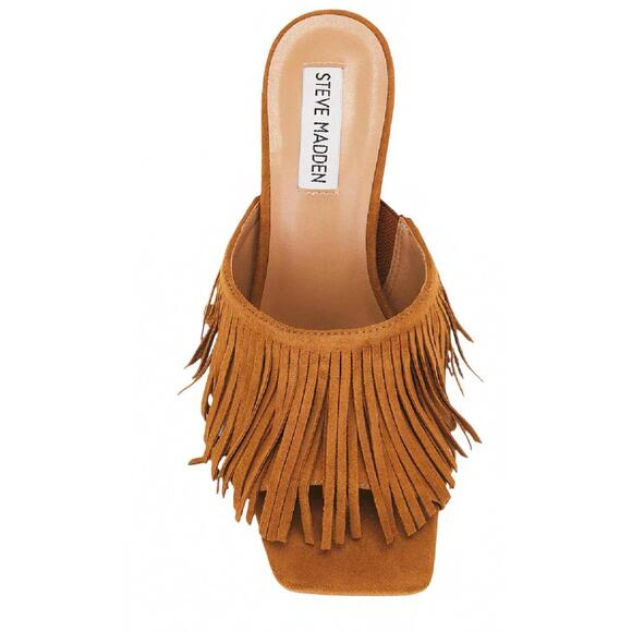 NEW STEVE MADDEN women's morina suede fringe sandals in cognac - Picture 3 of 3